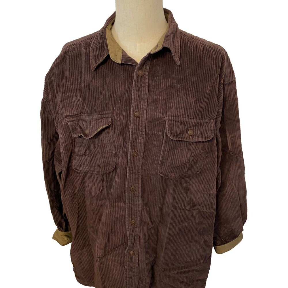 Vtg St. John's Bay Men's XXLT Corduroy Heavyweight Shirt Chore Coat Brown Green - Picture 2 of 10